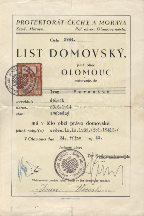list domovský r.1942
